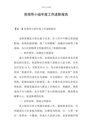 党领导小组年度工作述职报告