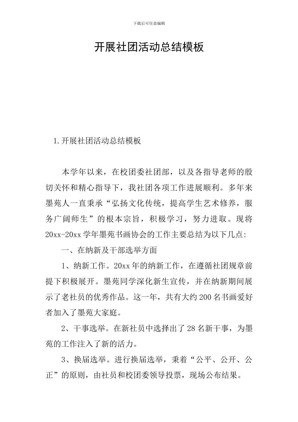 开展社团活动总结模板_第1页