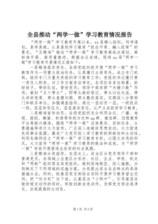 全县推动“两学一做”学习教育情况报告