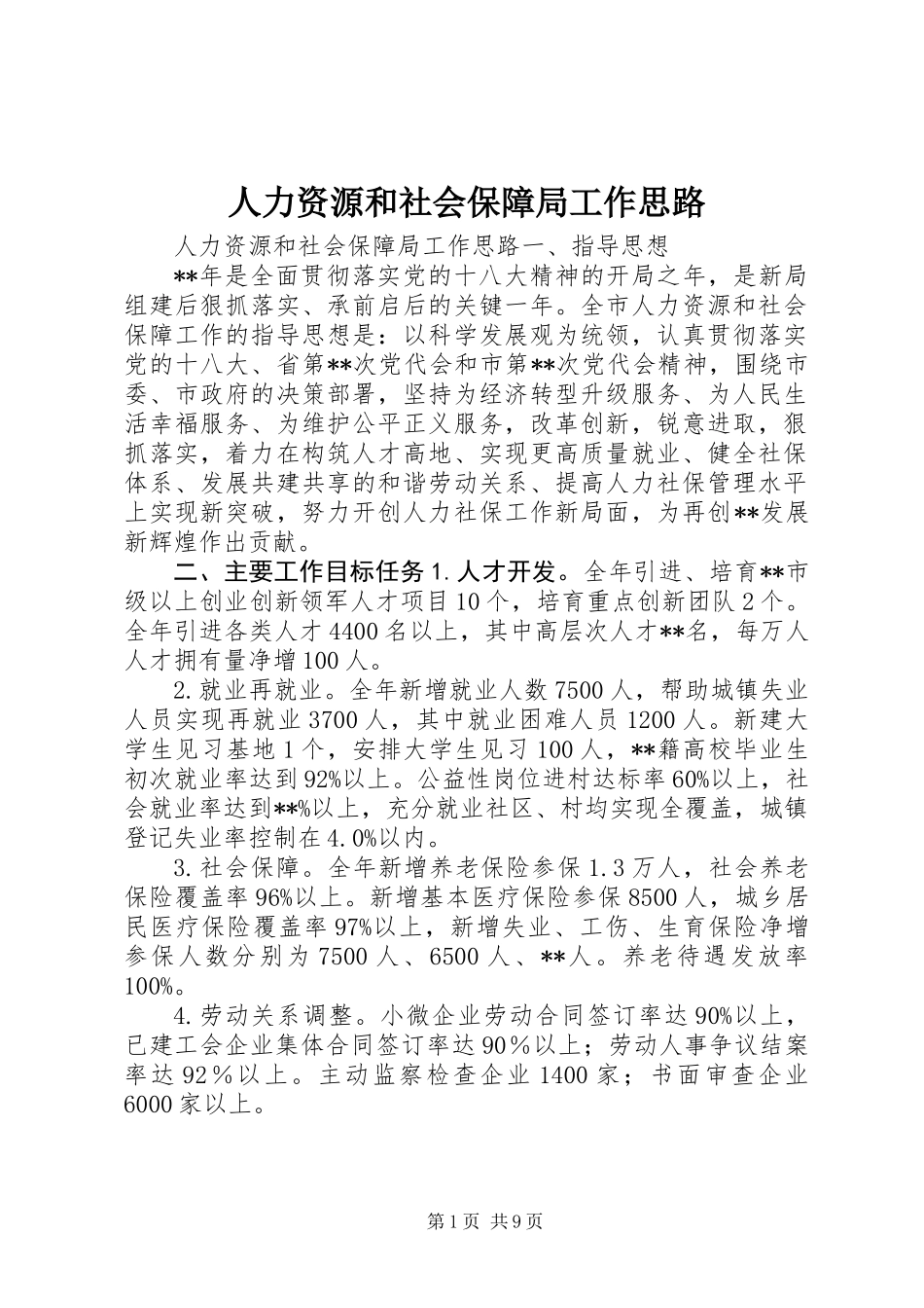 人力资源和社会保障局工作思路_第1页