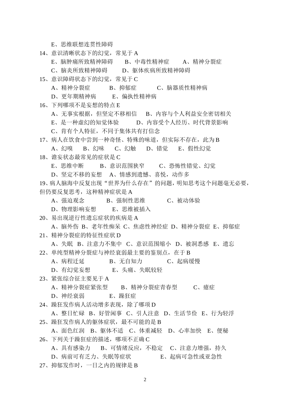 《内科学11——精神病学》习题_第2页