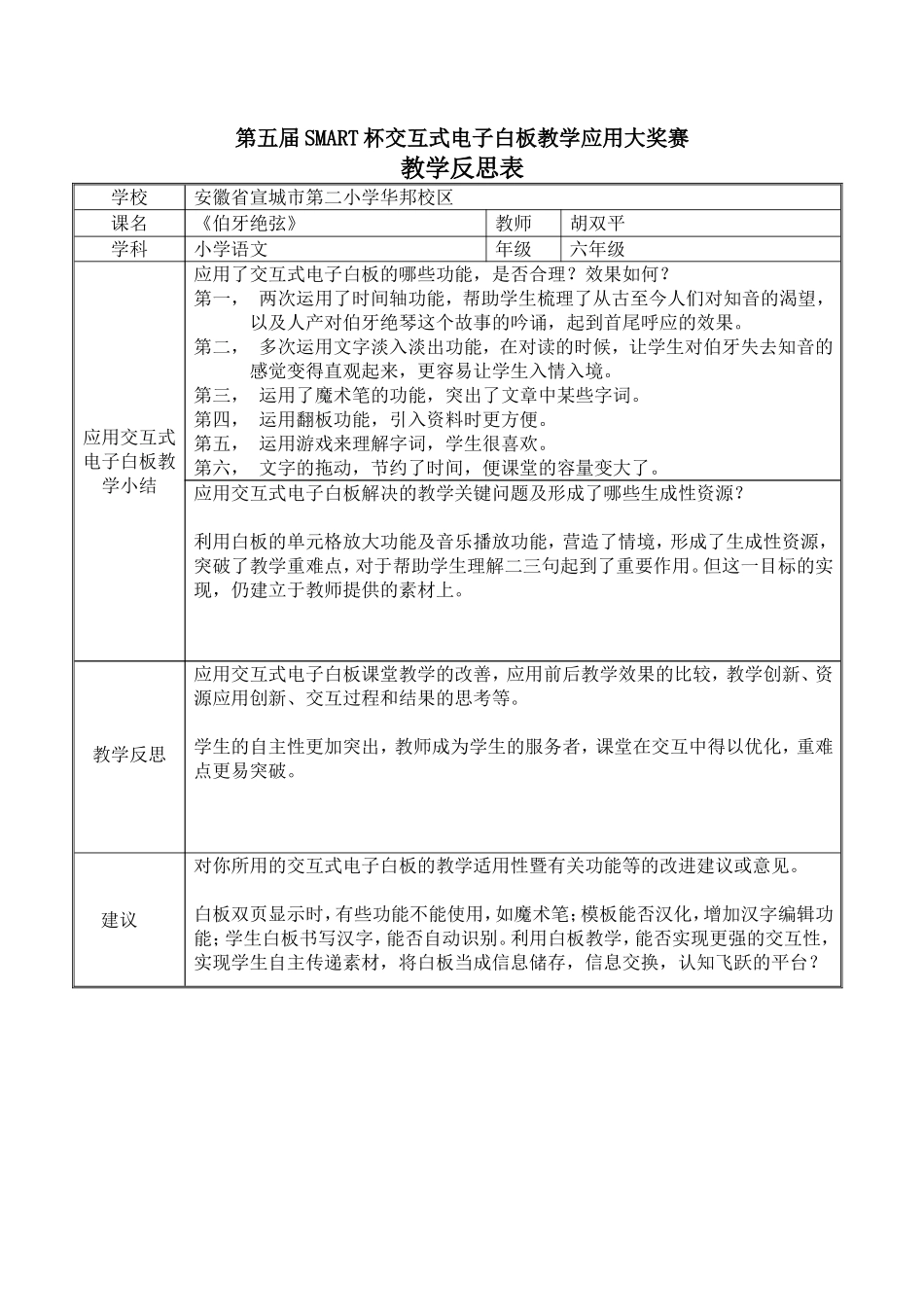 [六年级语文][人教版]伯牙绝弦教学反思_第1页