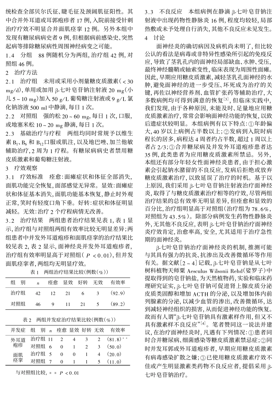 β-七叶皂苷钠治疗面神经炎46例_第2页