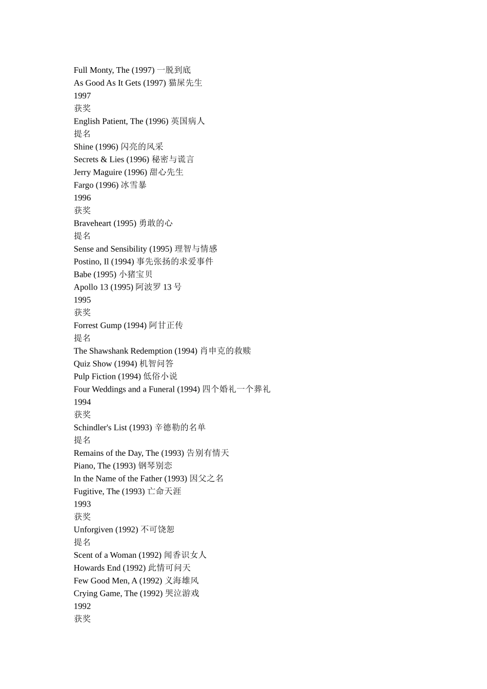 历届奥斯卡获奖影片_第3页