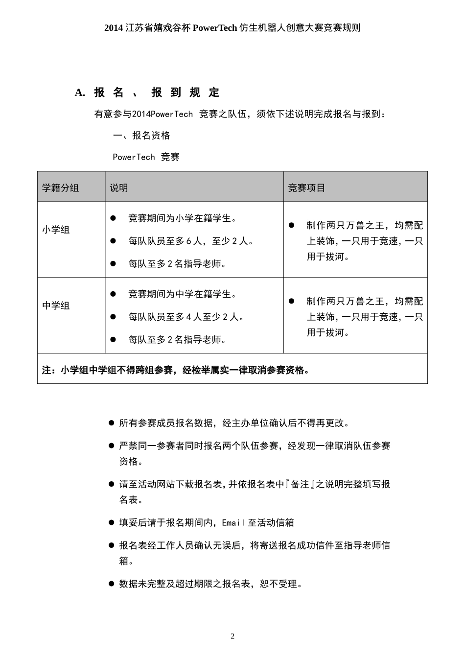 2014江苏省嬉戏谷杯PowerTech仿生机器人创意大赛竞赛规则_第2页