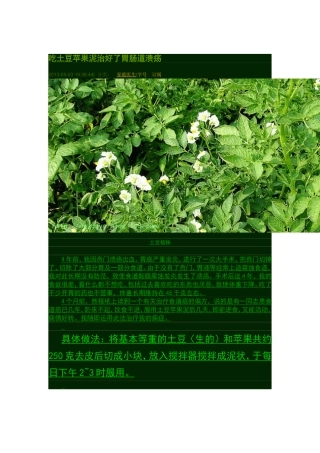吃土豆苹果泥治好了胃肠道溃疡
