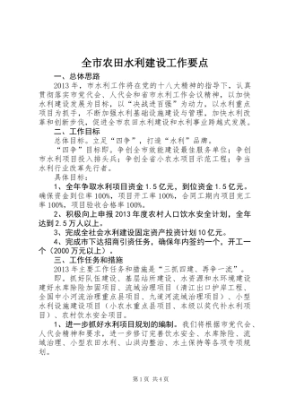 全市农田水利建设工作要点