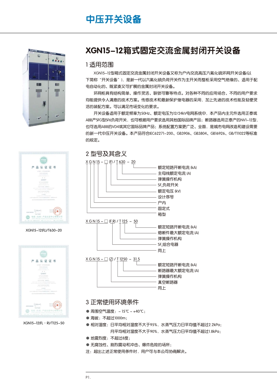 XGN15-12 箱式交流金属封闭开关设备产品样本_第1页