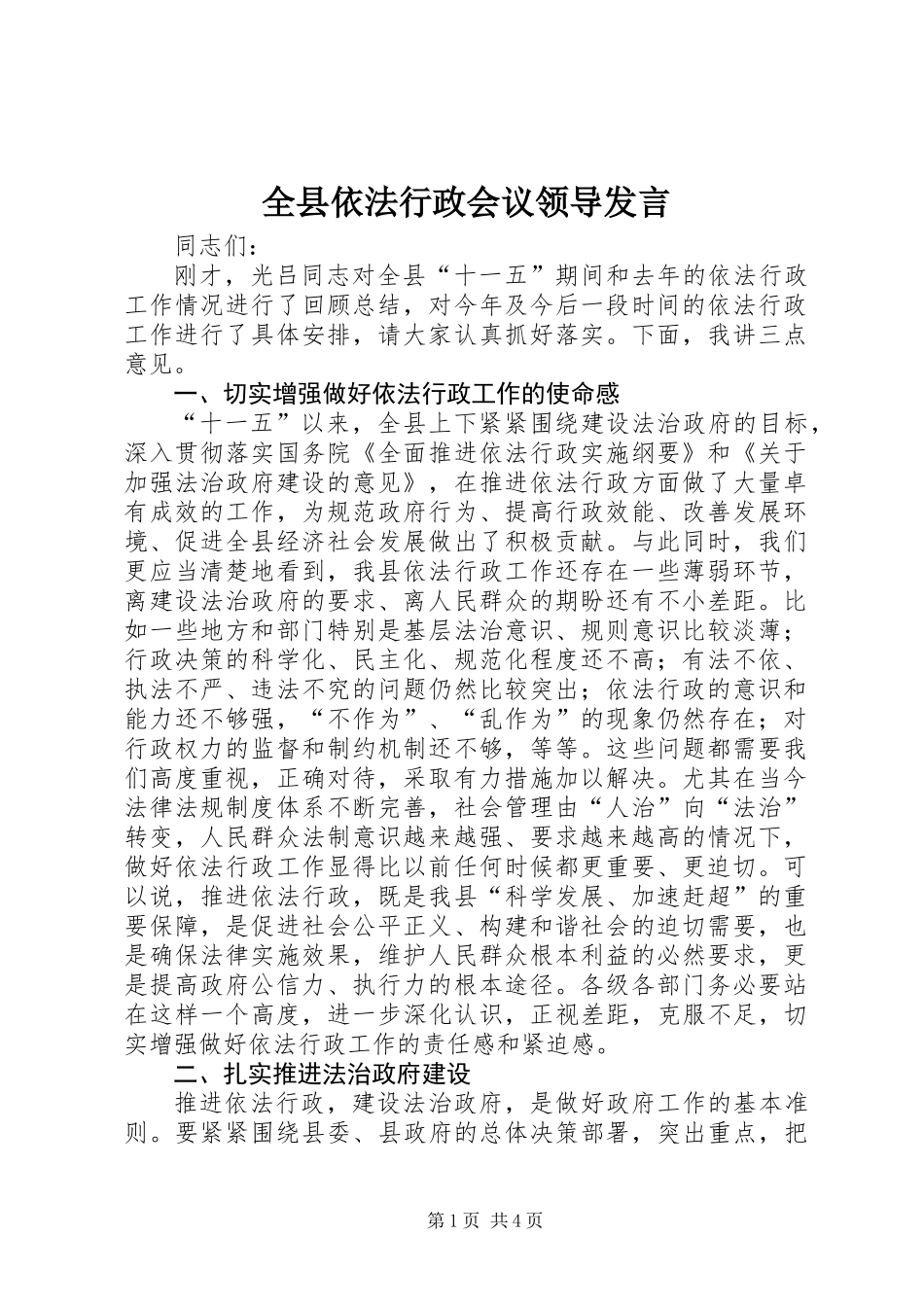 全县依法行政会议领导发言_第1页