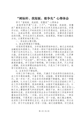 “树标杆、找短板、敢争先”心得体会