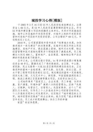 城投学习心得[模版]