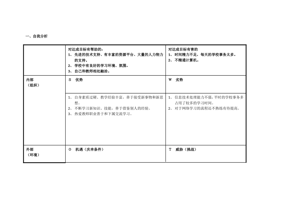 个人自我诊断SWOT分析表-5393_第1页