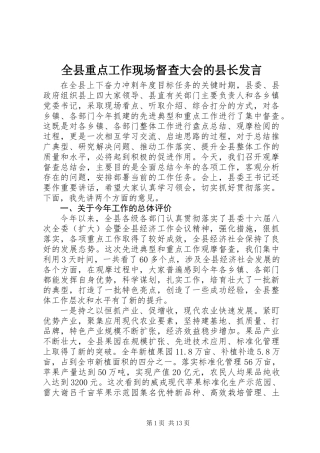 全县重点工作现场督查大会的县长发言