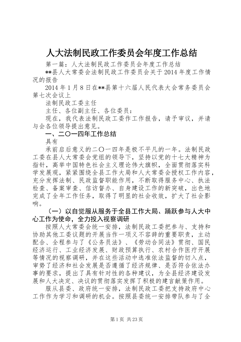 人大法制民政工作委员会年度工作总结_第1页