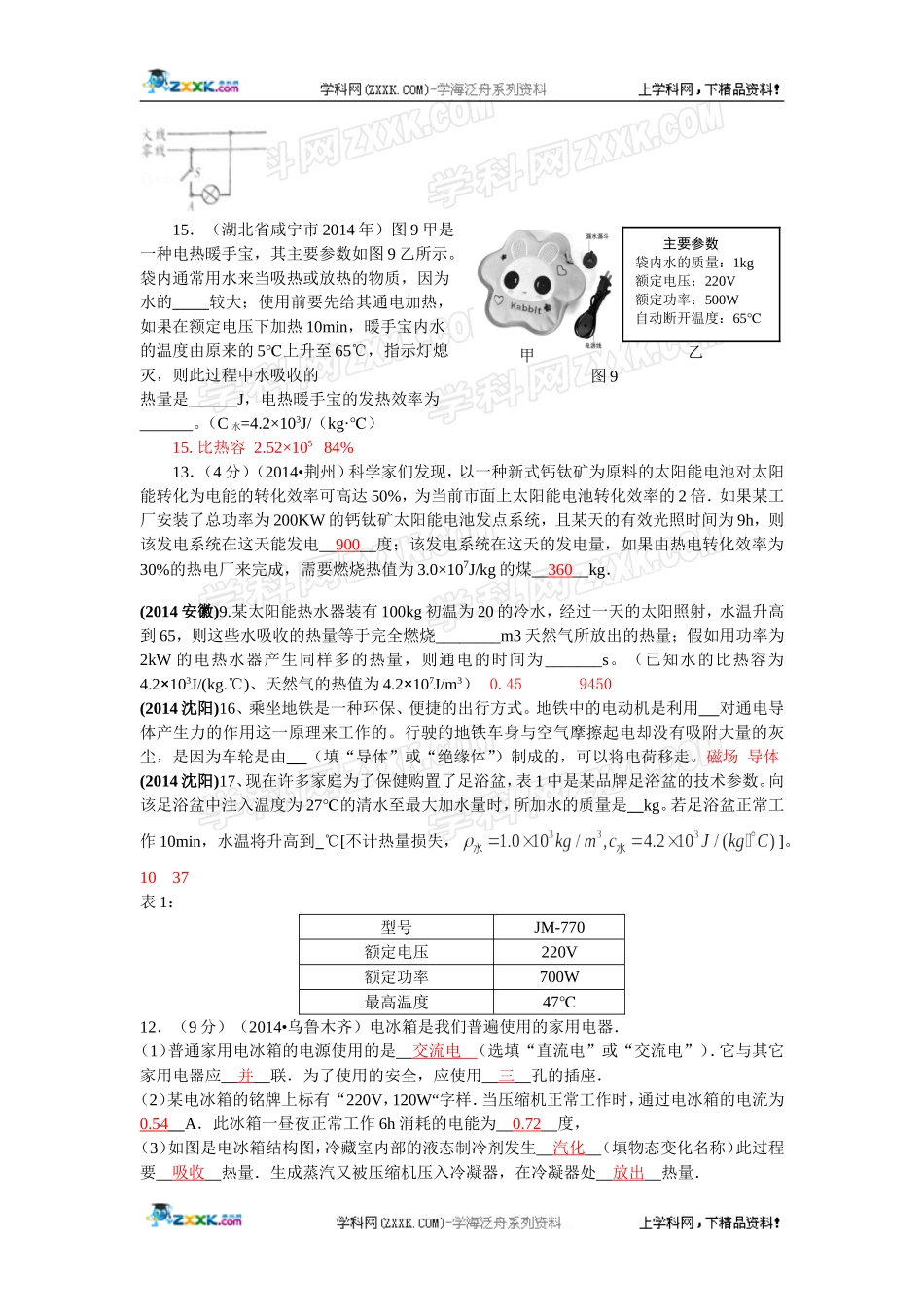 2014年全国中考物理110套试题分类汇编：电、热学综合_第3页