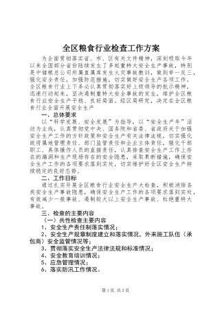 全区粮食行业检查工作方案
