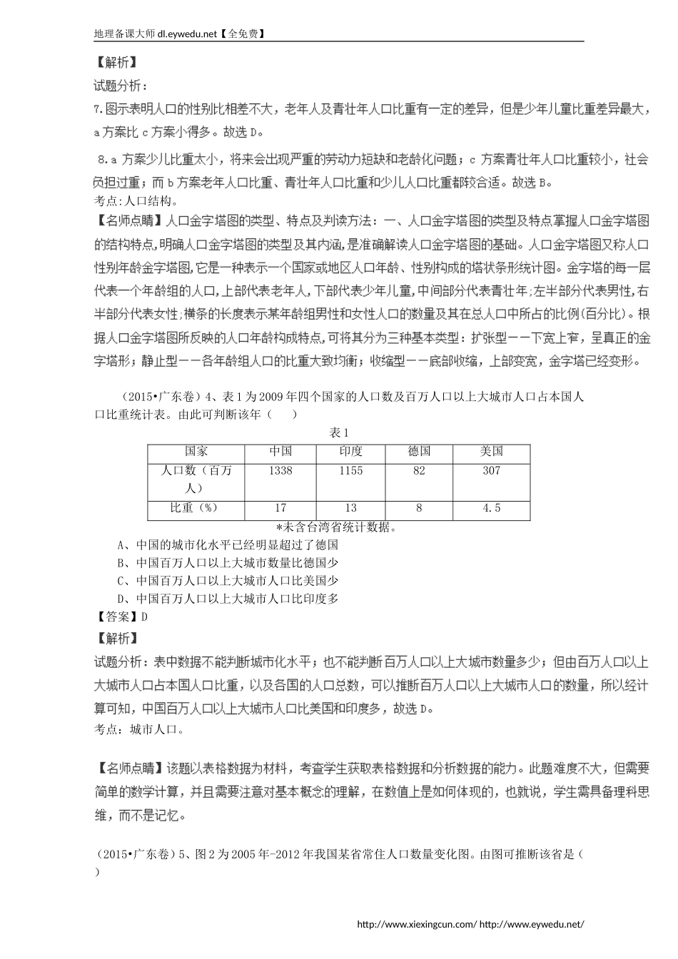 2015年高考地理真题分类汇编：专题06-人口(含答案)_第3页