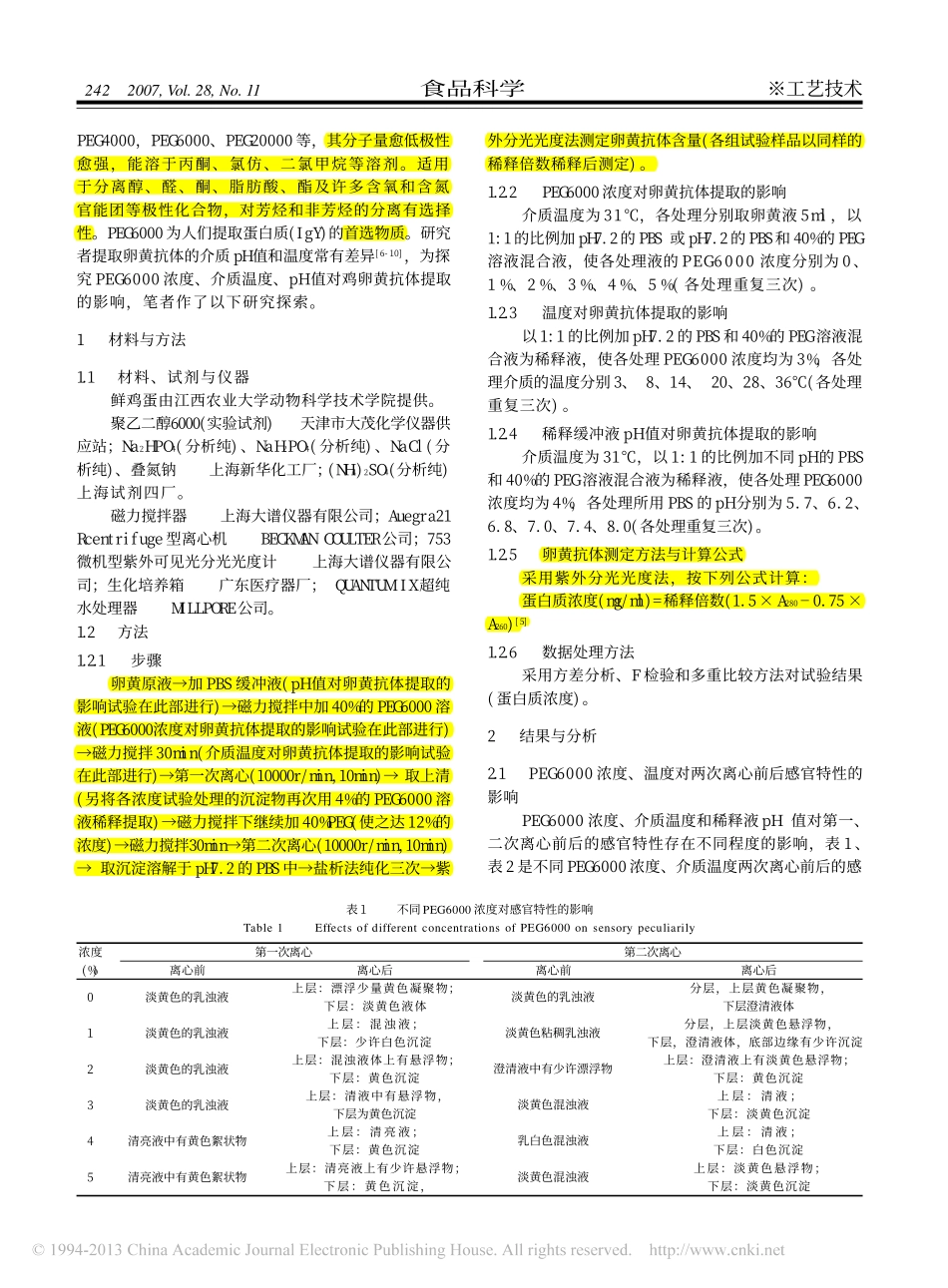 PEG6000用于卵黄抗体提取条件初探_第2页
