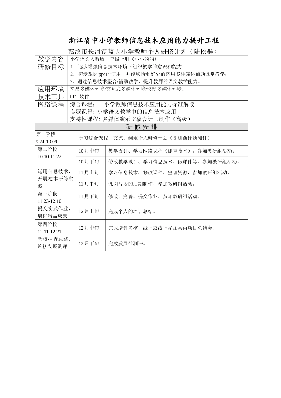 陆松群个人研修计划_第1页