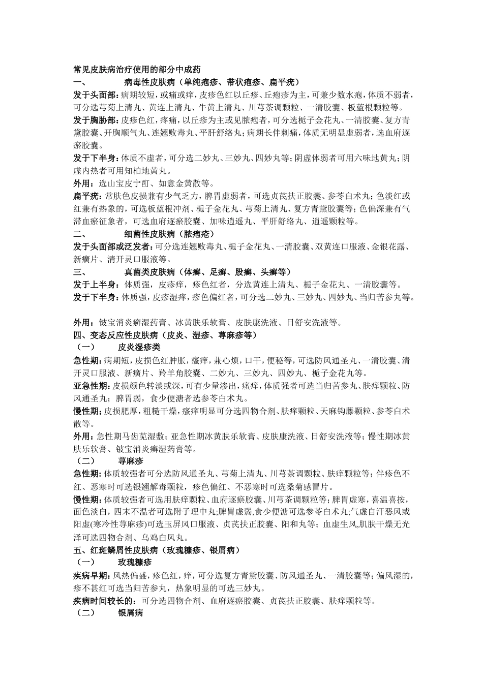 常见皮肤病治疗使用的部分中成药_第1页