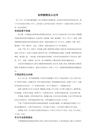 各种植物怎么过冬