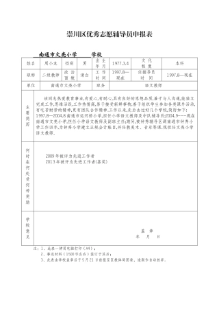 崇川区优秀志愿辅导员申报表