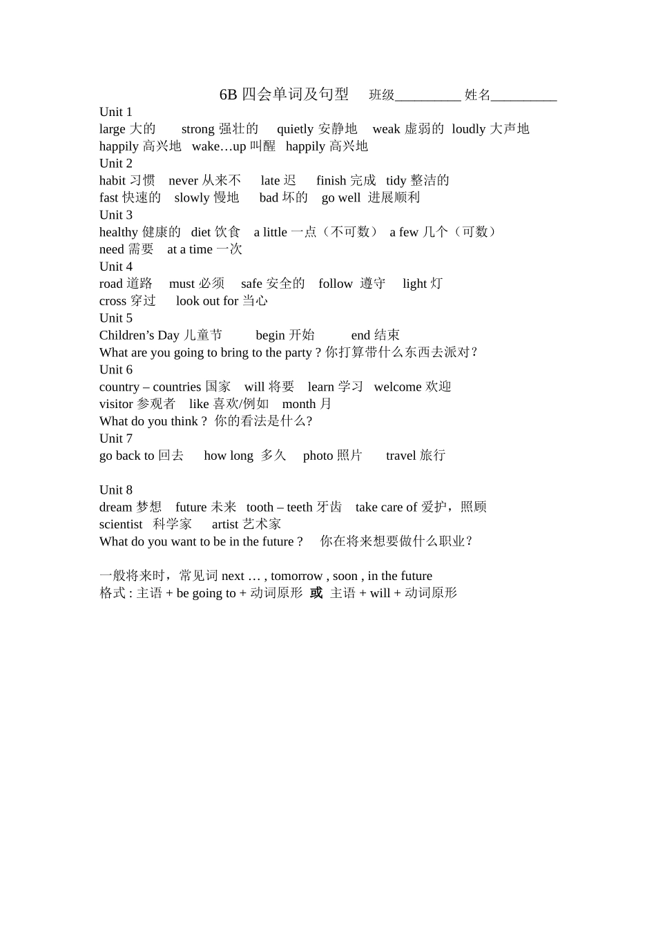 6B四会单词及句型_第1页
