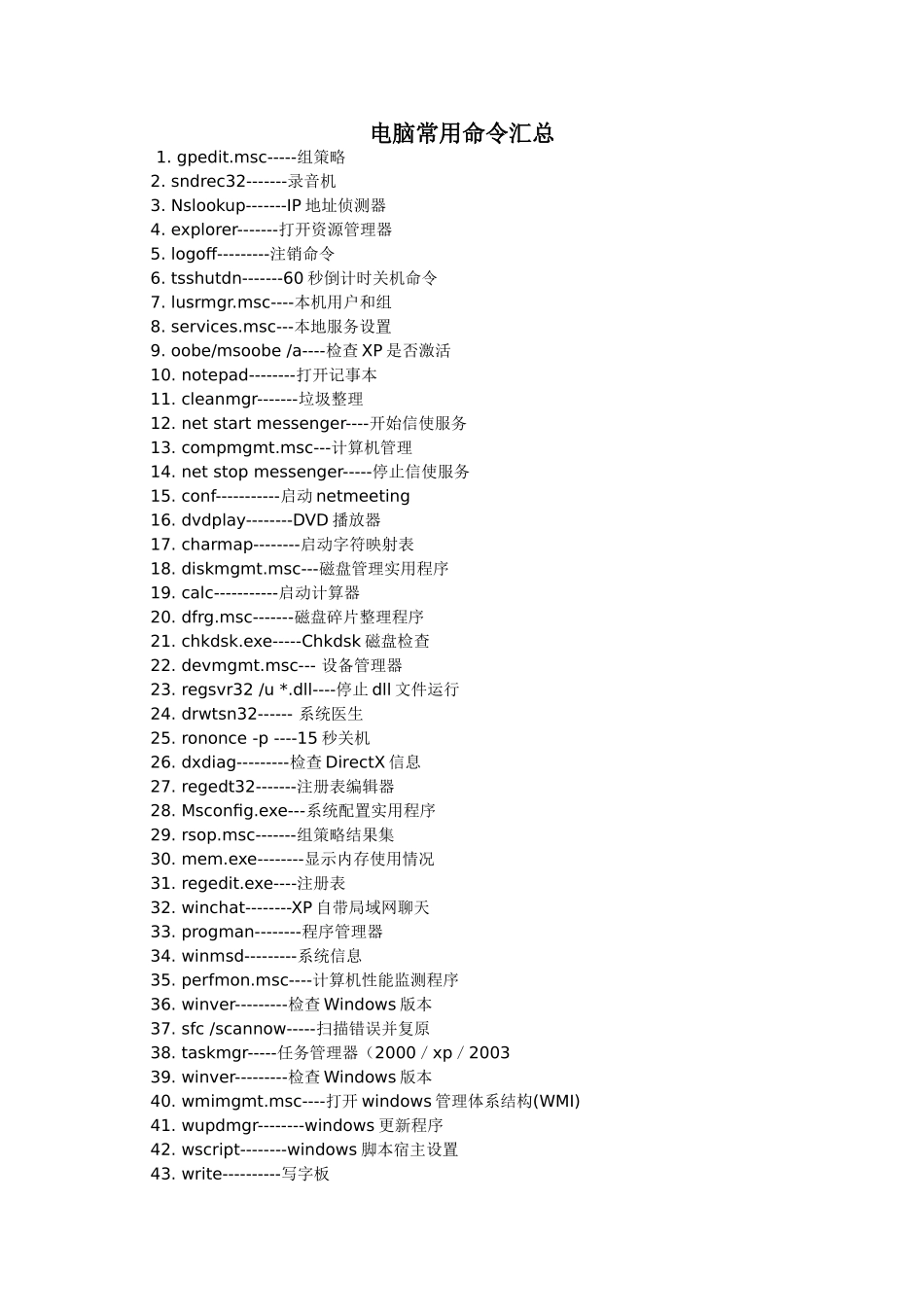 电脑常用命令汇总_第1页