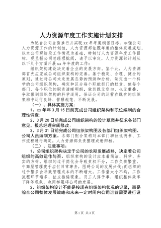 人力资源年度工作实施计划安排