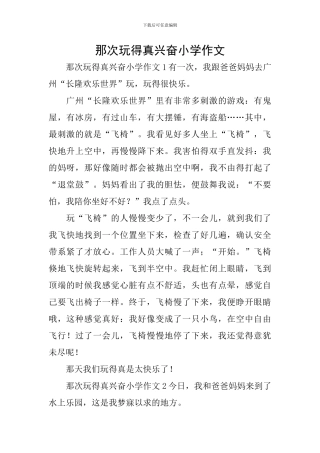 那次玩得真高兴小学作文