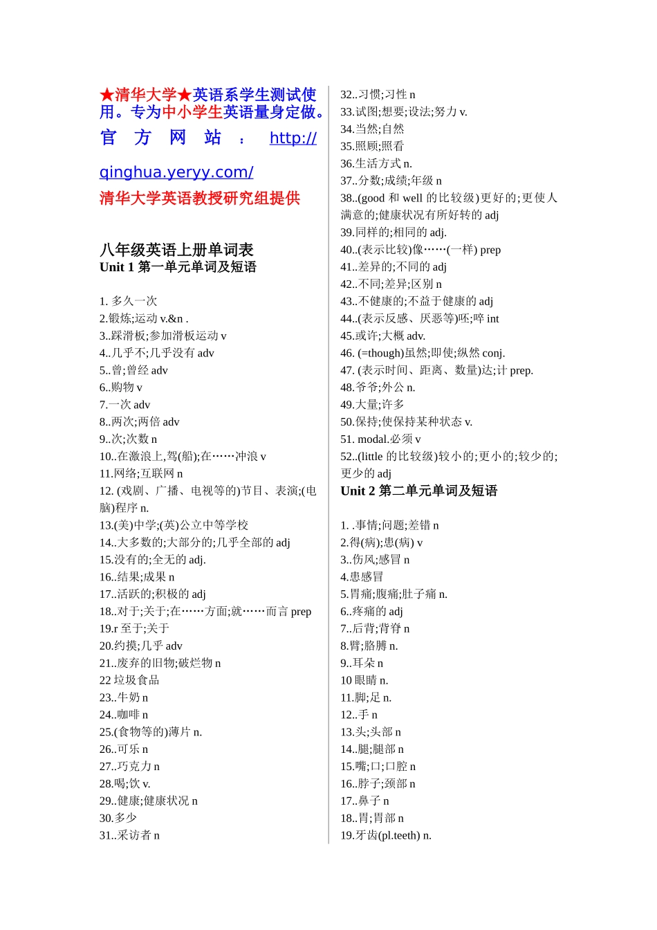 八年级上册英语单词、词组表_第1页