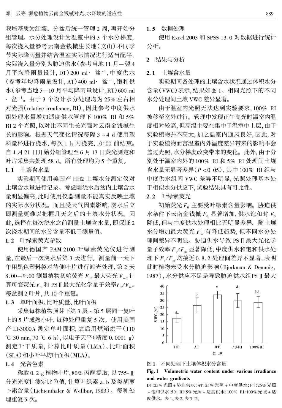 濒危植物云南金钱槭对光、水环境的适应性_第2页
