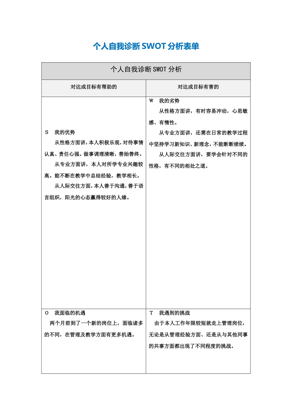 王红霞个人自我诊断swot分析-doc(2)_第1页