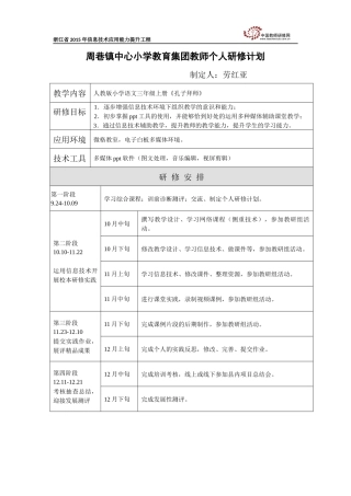 劳红亚个人研修计划
