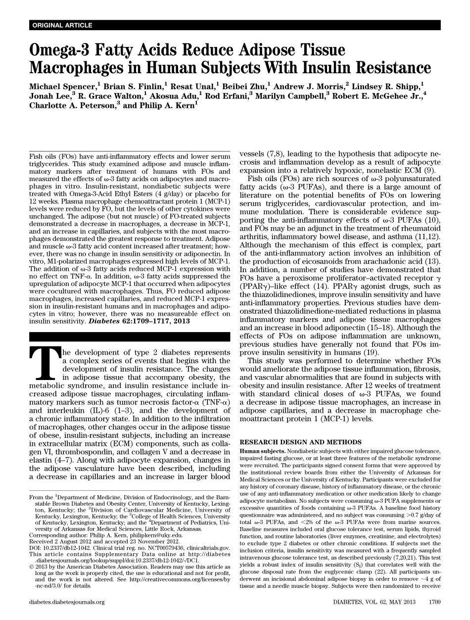 omega-3脂肪酸减少组织内的巨噬细胞与胰岛素抵抗_第1页