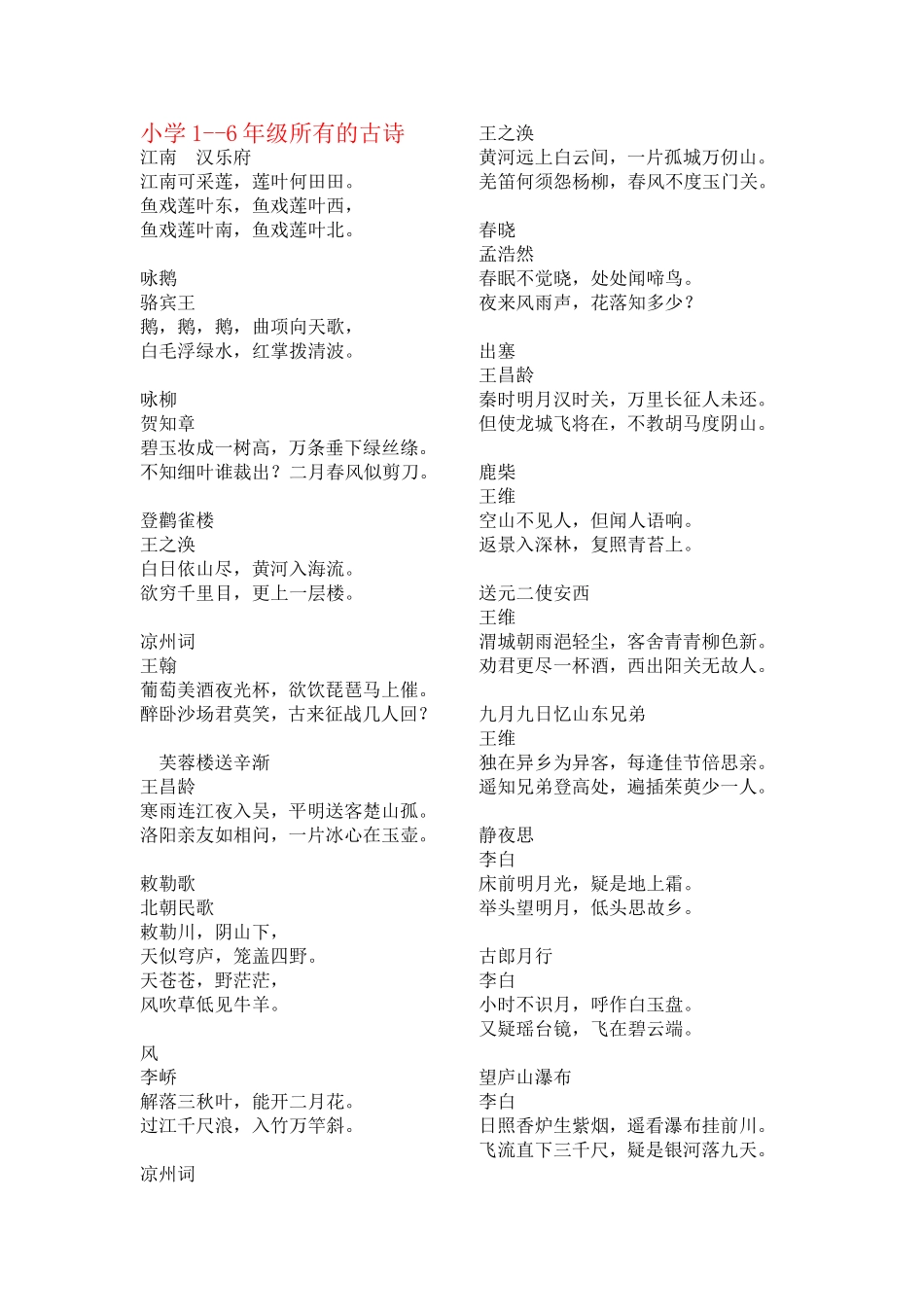 小学古诗以及数学公式_第1页