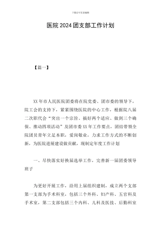 医院2024团支部工作计划