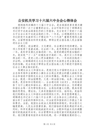 公安机关学习十六届六中全会心得体会