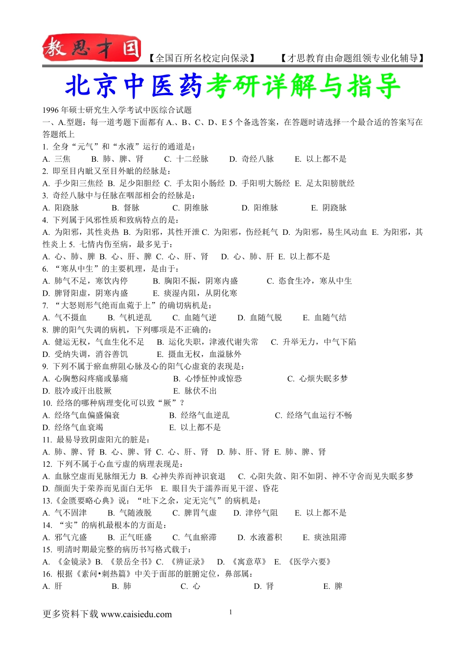 2016年北京中医药大学中医专业考研历年真题,真题解析,复试笔记,考研真题,心得分享,考研笔记,考研经验_第1页