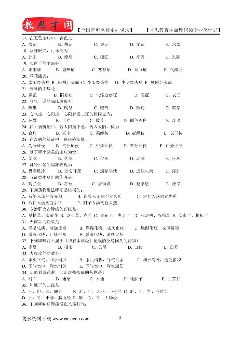 2016年北京中医药大学中医专业考研历年真题,真题解析,复试笔记,考研真题,心得分享,考研笔记,考研经验_第2页