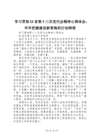 学习贯彻XX省第十三次党代会精神心得体会：牢牢把握建设新青海的行动纲领