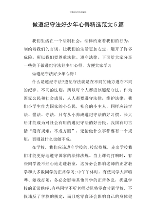 做遵纪守法好少年心得精选范文5篇