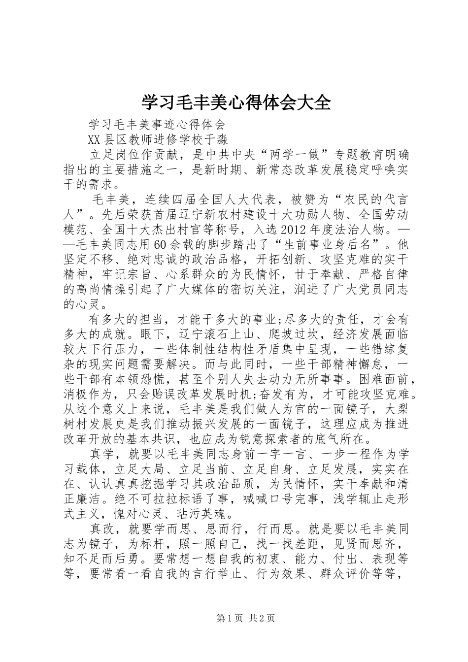 学习毛丰美心得体会大全_第1页