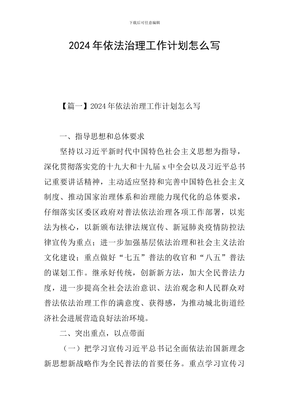 2024年依法治理工作计划怎么写_第1页