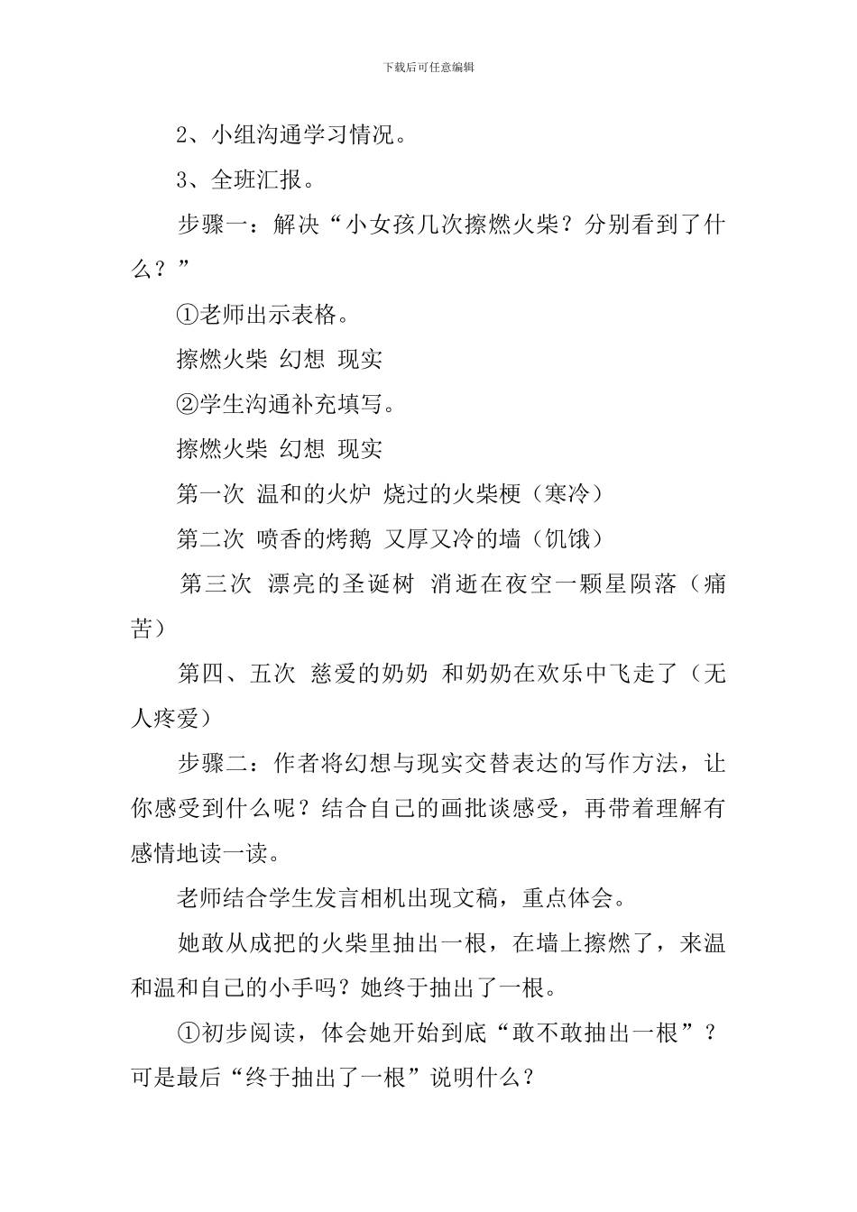六年级下册语文《卖火柴的小女孩》教学设计范文_第2页
