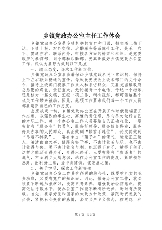 乡镇党政办公室主任工作体会