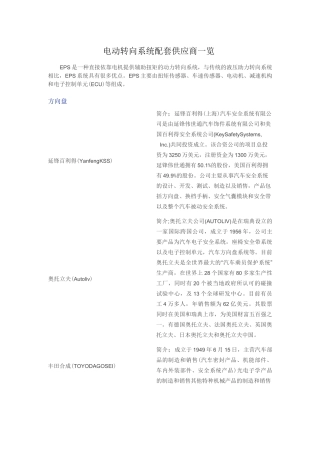 电动转向系统配套供应商一览.