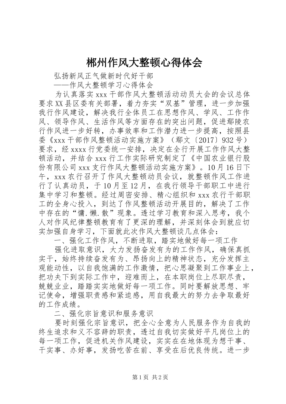 郴州作风大整顿心得体会_第1页