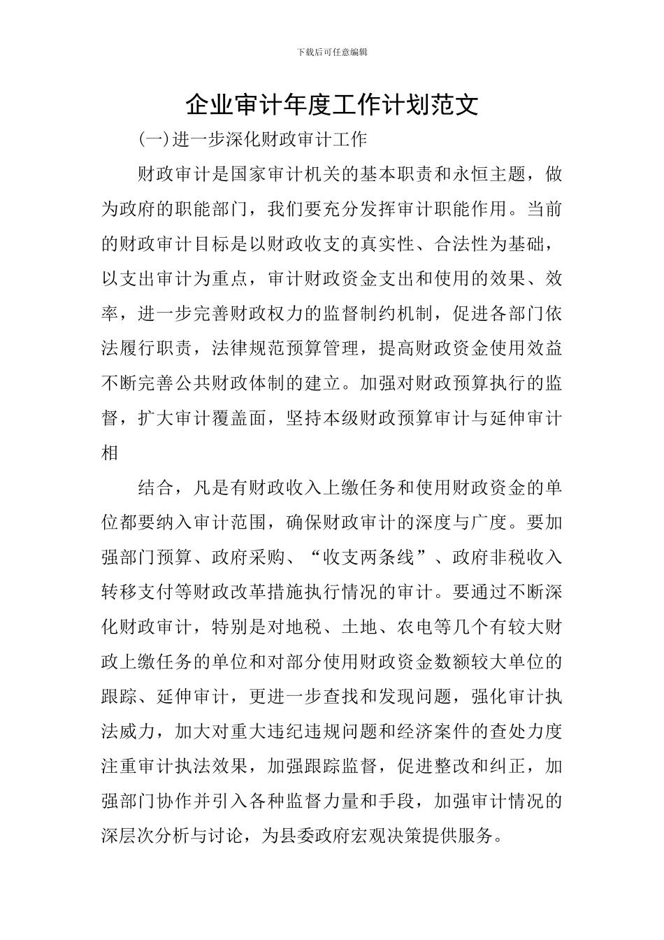 企业审计年度工作计划范文_第1页