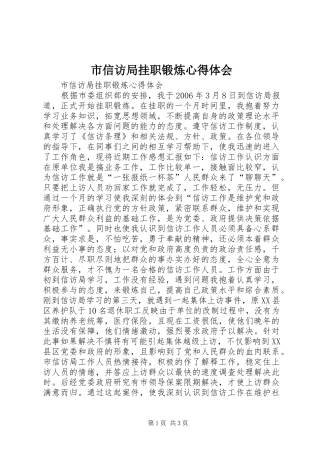 市信访局挂职锻炼心得体会